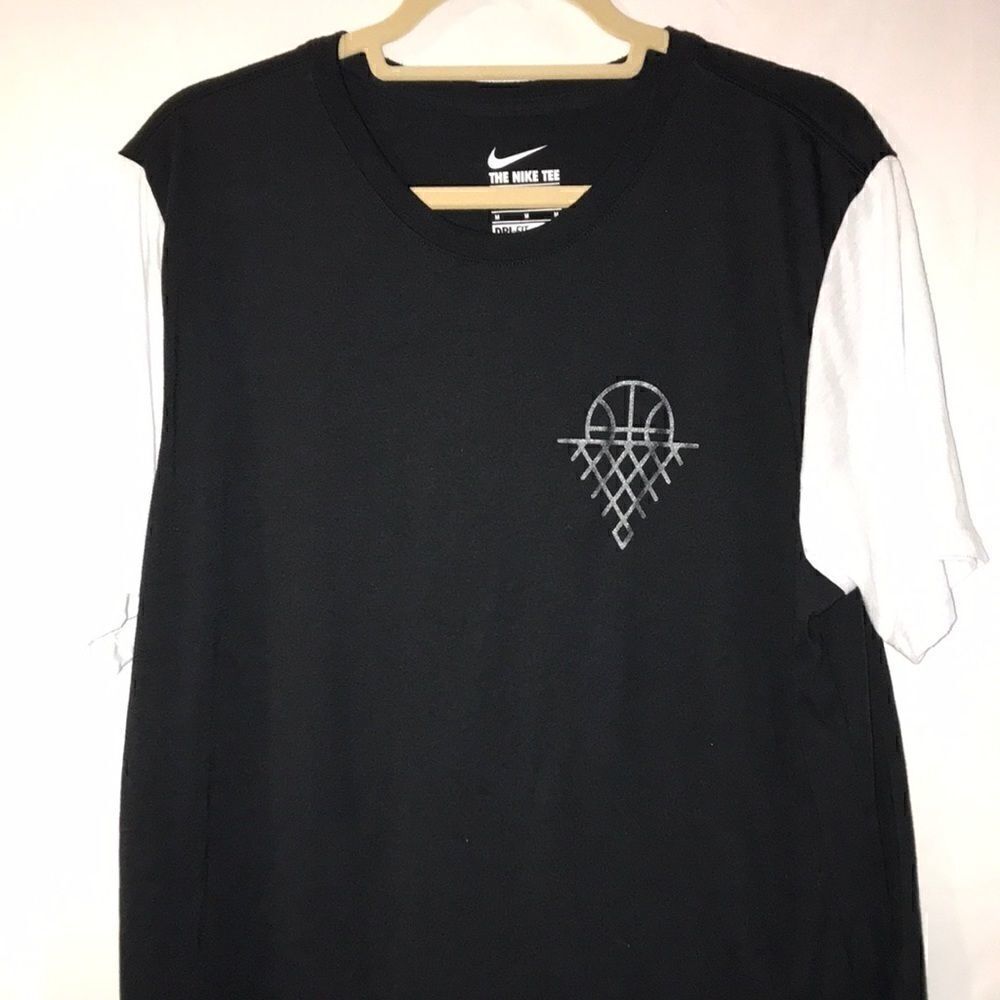 Nike Dri-FIT Basketball Graphic T-Shirt Mens Medium Black White Colorblock Tee